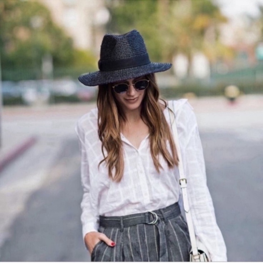 Banana Republic Classic Retro Black Straw Panama Hat / Fedora s M